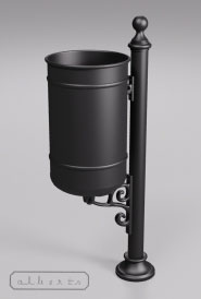 Kosz na śmieci K-1<br /> z kulka 2 i maskownicą 2<br />Wysokość 110 cm. Pojemnosć kubła - 45 litrow.<br />Moze byc wykonany w wersji z pokrywa i popielnica.
