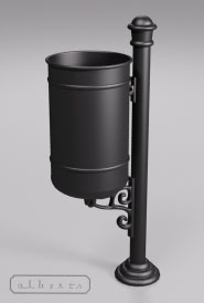Kosz na śmieci K-1<br /> z kulka 3 i maskownicą 3<br />Wysokość 110 cm. Pojemnosć kubła - 45 litrow.<br />Moze byc wykonany w wersji z pokrywa i popielnica.