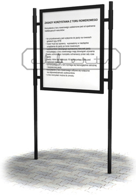 Tablica informacyjna 1 (tutaj w rozmiarze 85 cm x 95 cm, wysokosc całkowita: 2m, częsć przeznaczona do fundamentu: 80 cm)